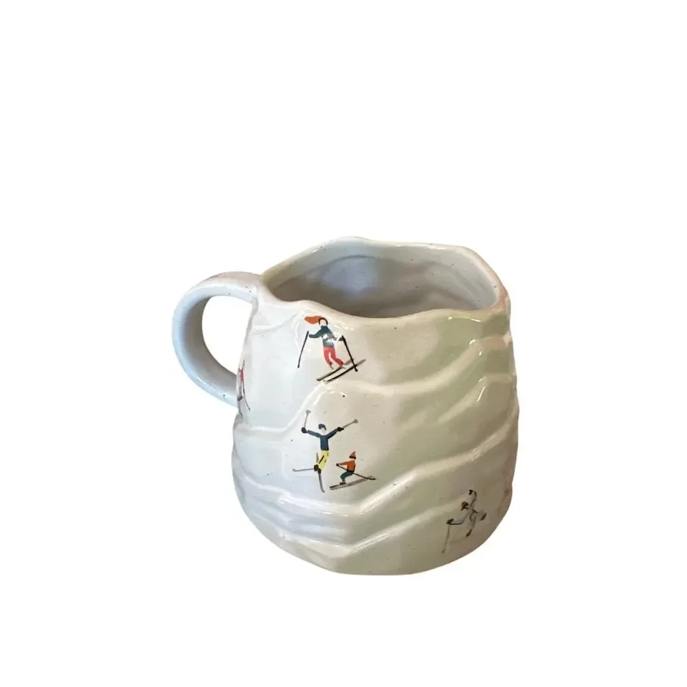 Set Pair 2 West Elm St. Jude Holiday Skiers Stoneware Figural Mug Ceramic Cups